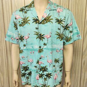 flamingo Hawaiian shirt L men's cotton Ky's made in Hawaii